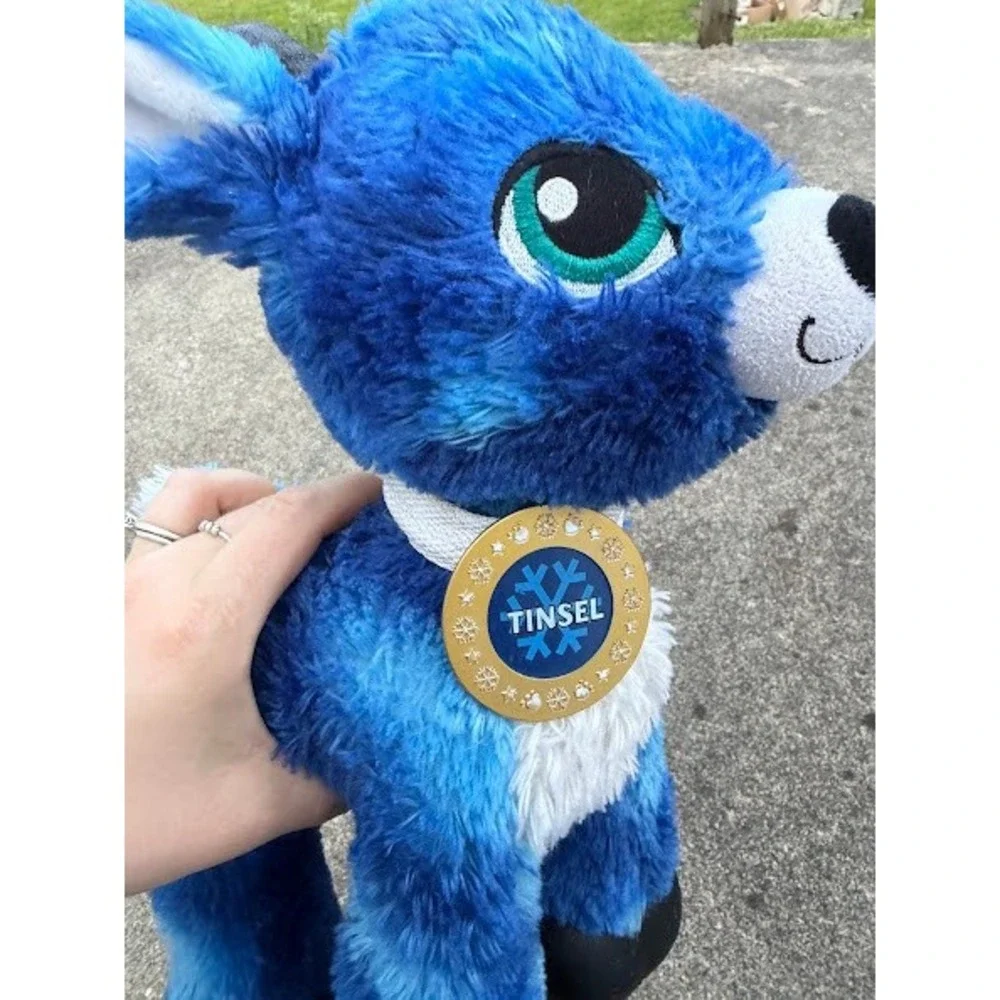 Build A Bear Tinsel Reindeer Blue Merry Mission Plush Snowflake Medallion Collar